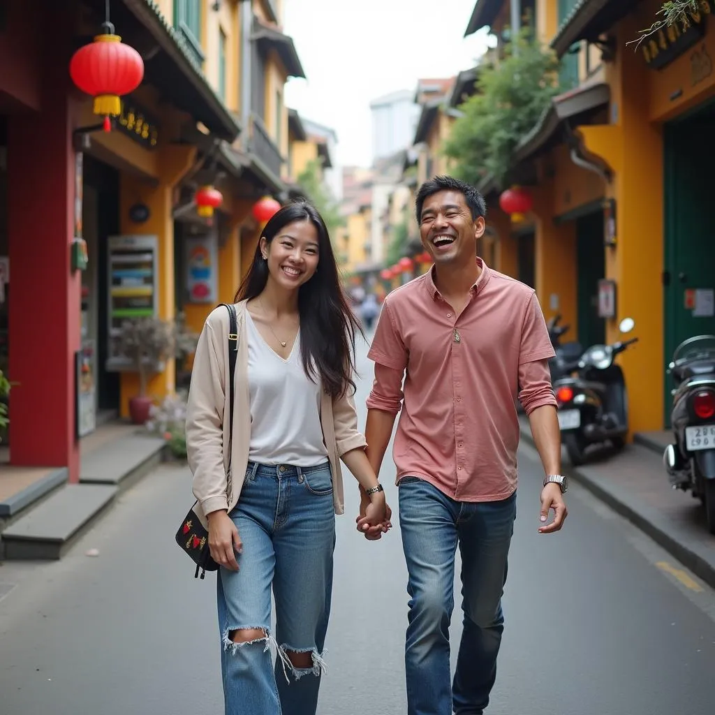 Couple Exploring Hanoi's Old Quarter