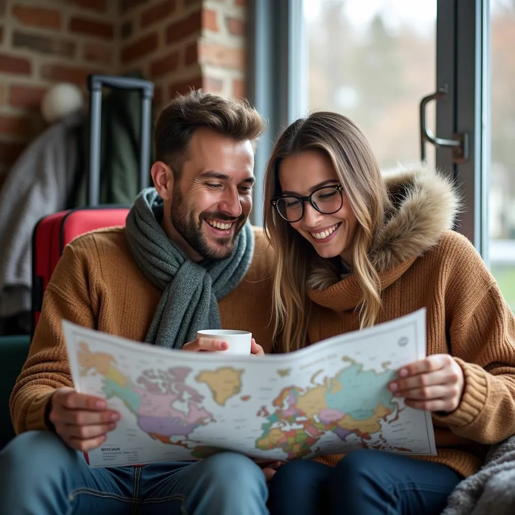 Couple planning their February adventure