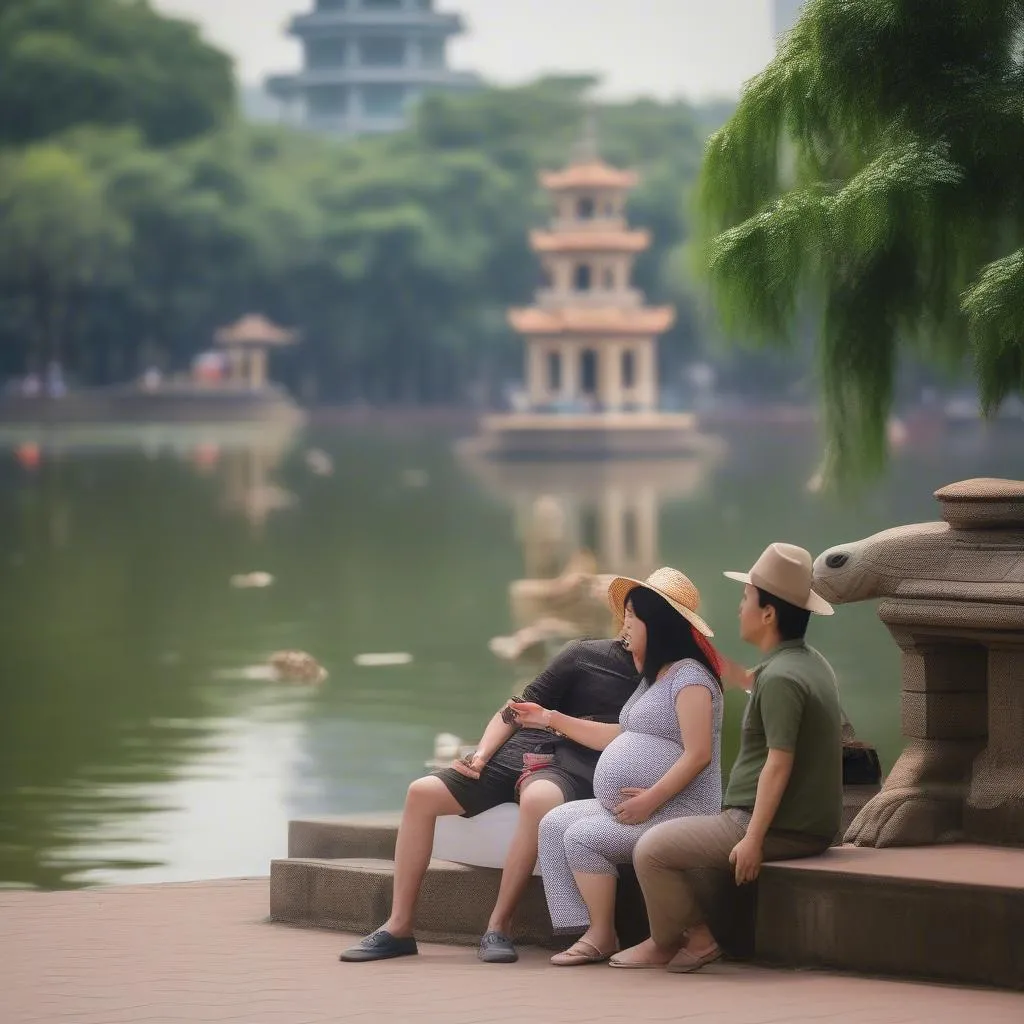 Couple Relaxing by Hoan Kiem Lake