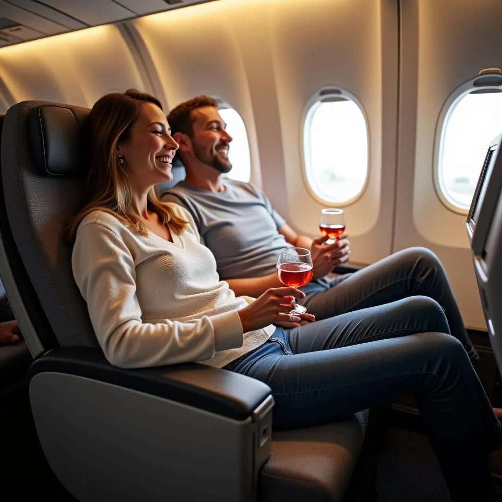 Couple Enjoying First Class Travel