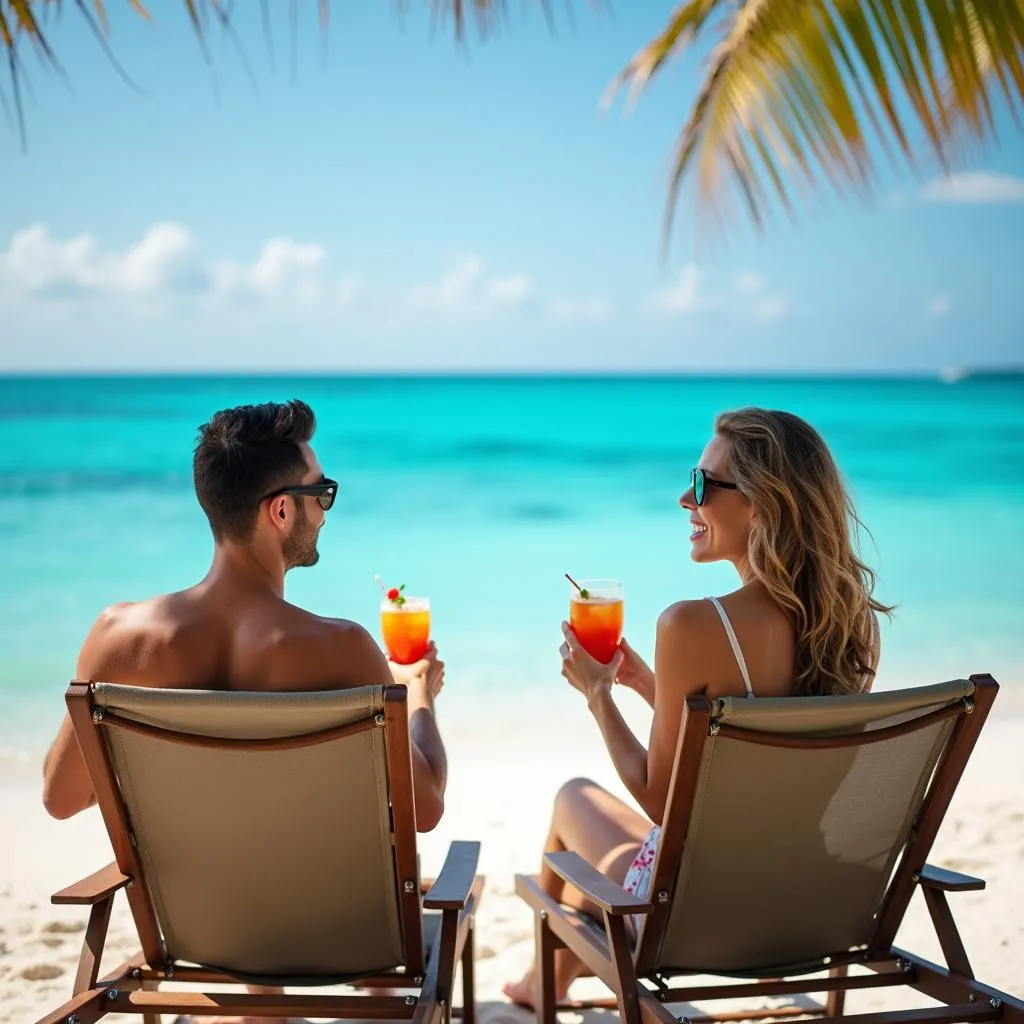 Couple relaxing on a tropical beach