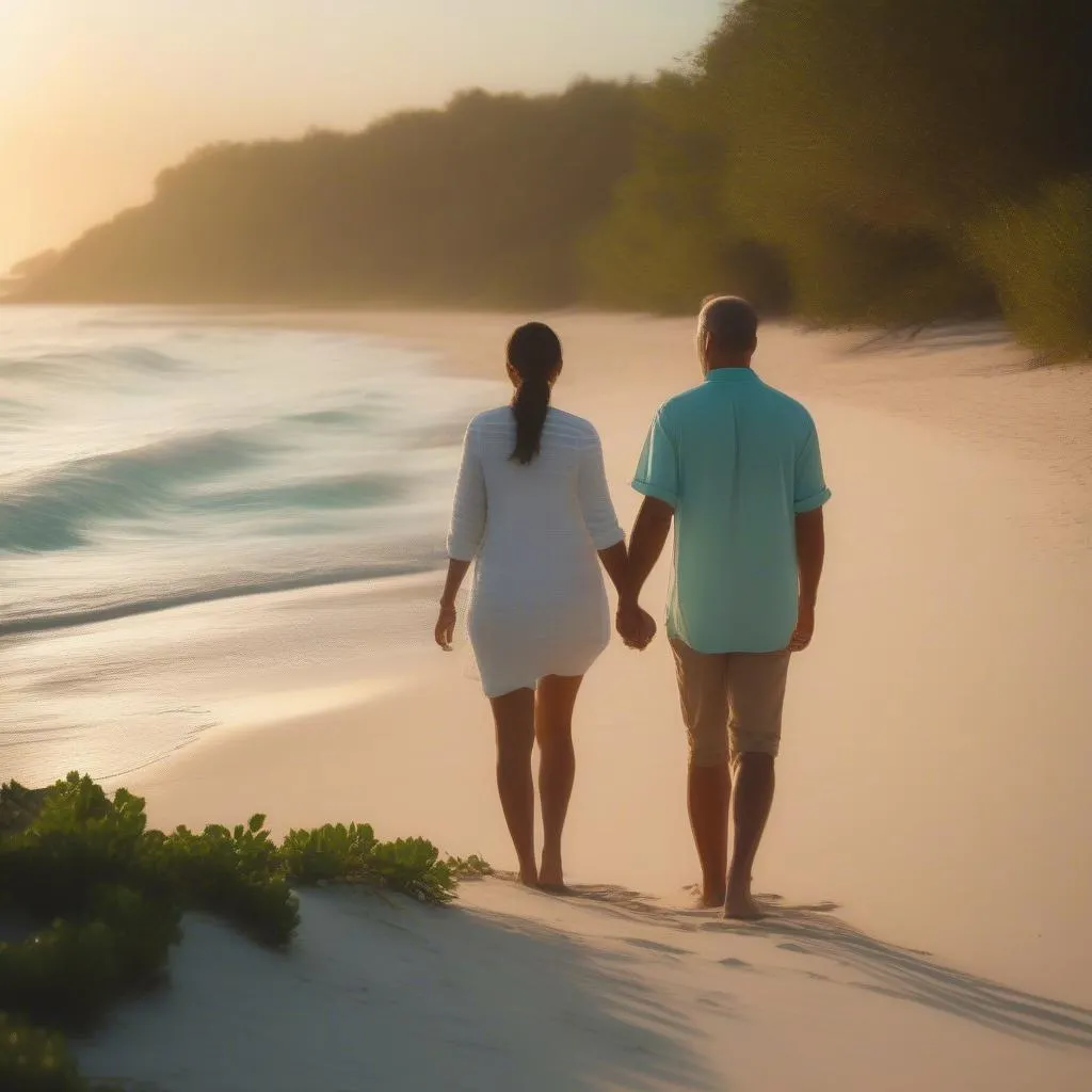 Romantic Couple Strolling on Phu Quoc Beach