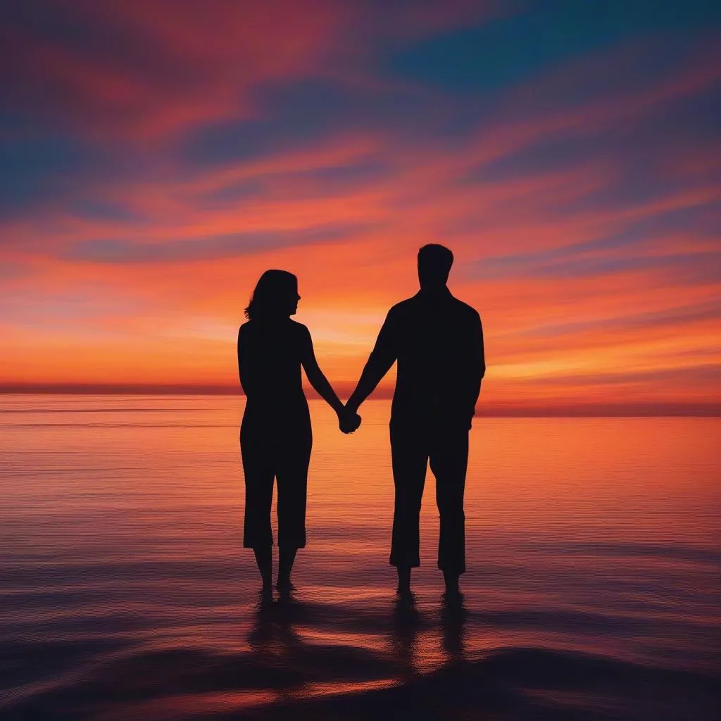 Couple Watching Sunset over Ocean