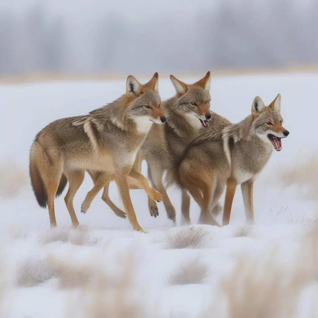 Coyotes Hunting Elk