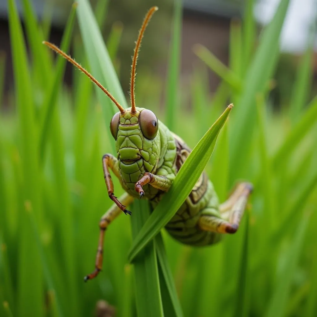 Cricket munching on grass