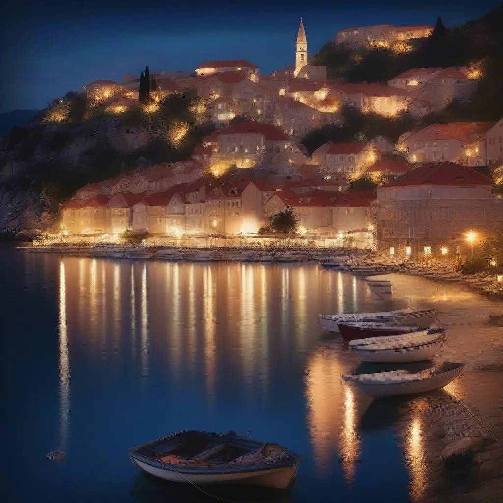 Charming Croatian Coastal Town Illuminated at Night