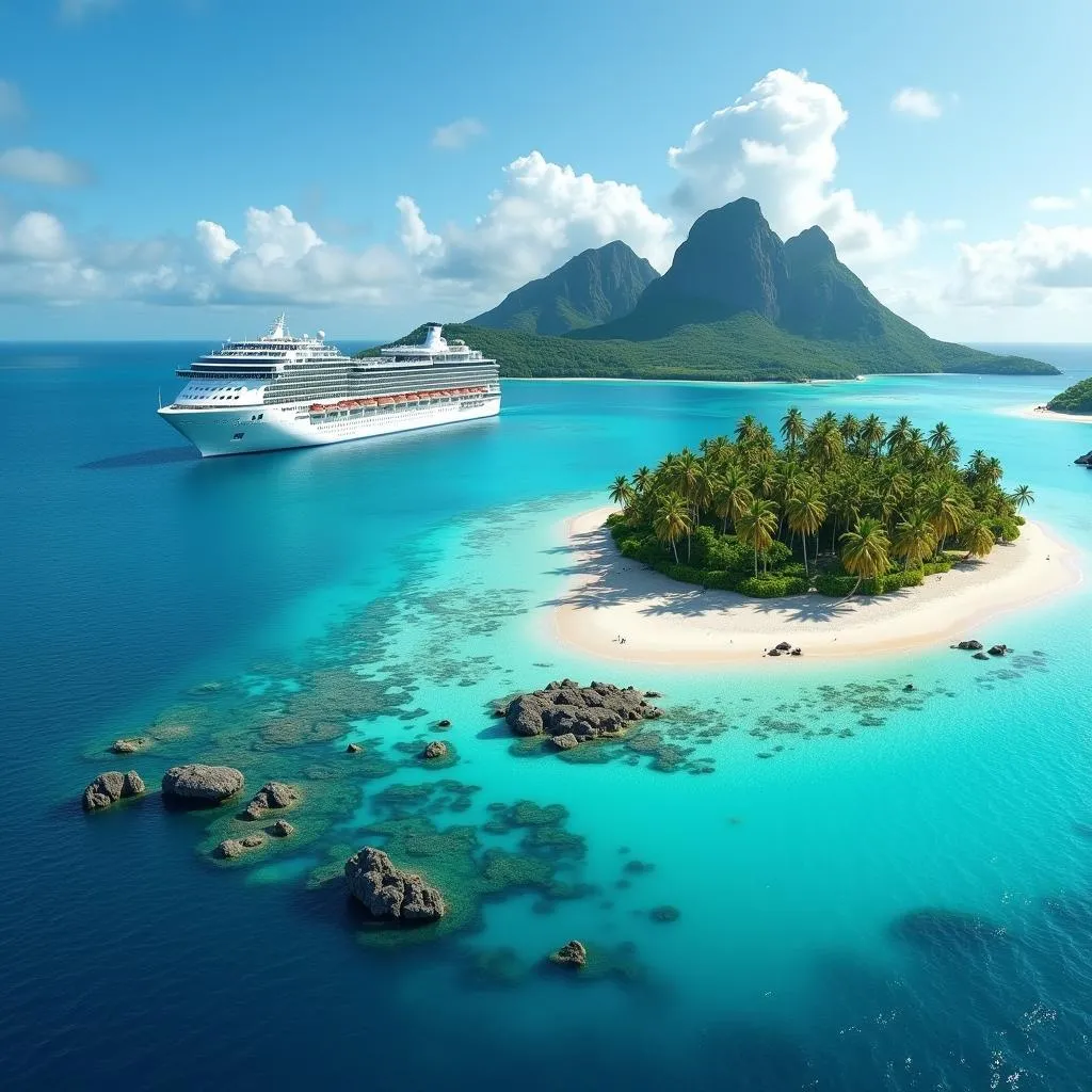 Cruise ship near a tropical island