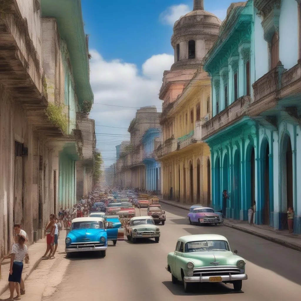 Vibrant Cuban Street Scene