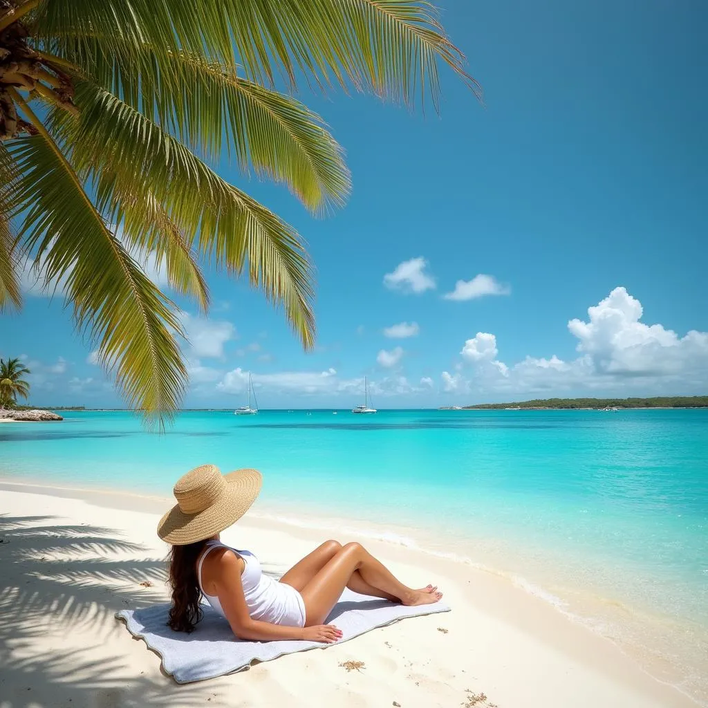 Woman relaxing on a sunny beach in Curacao