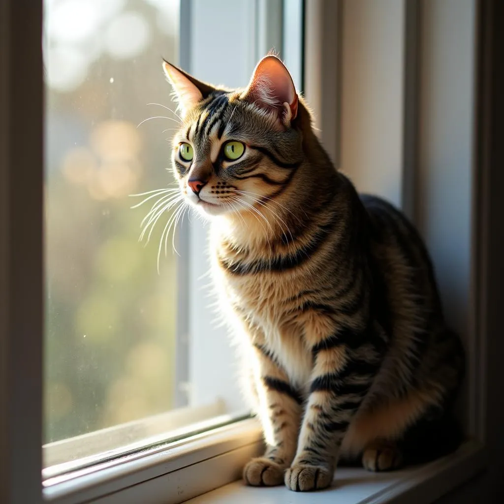 Curious cat exploring a living room