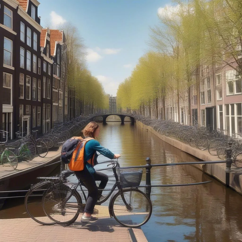 Cycling along Amsterdam Canals