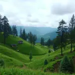 Da Lat countryside with rolling hills and pine forests