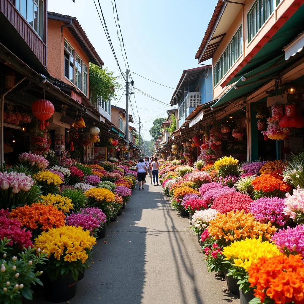 Vibrant flower market in Da Lat