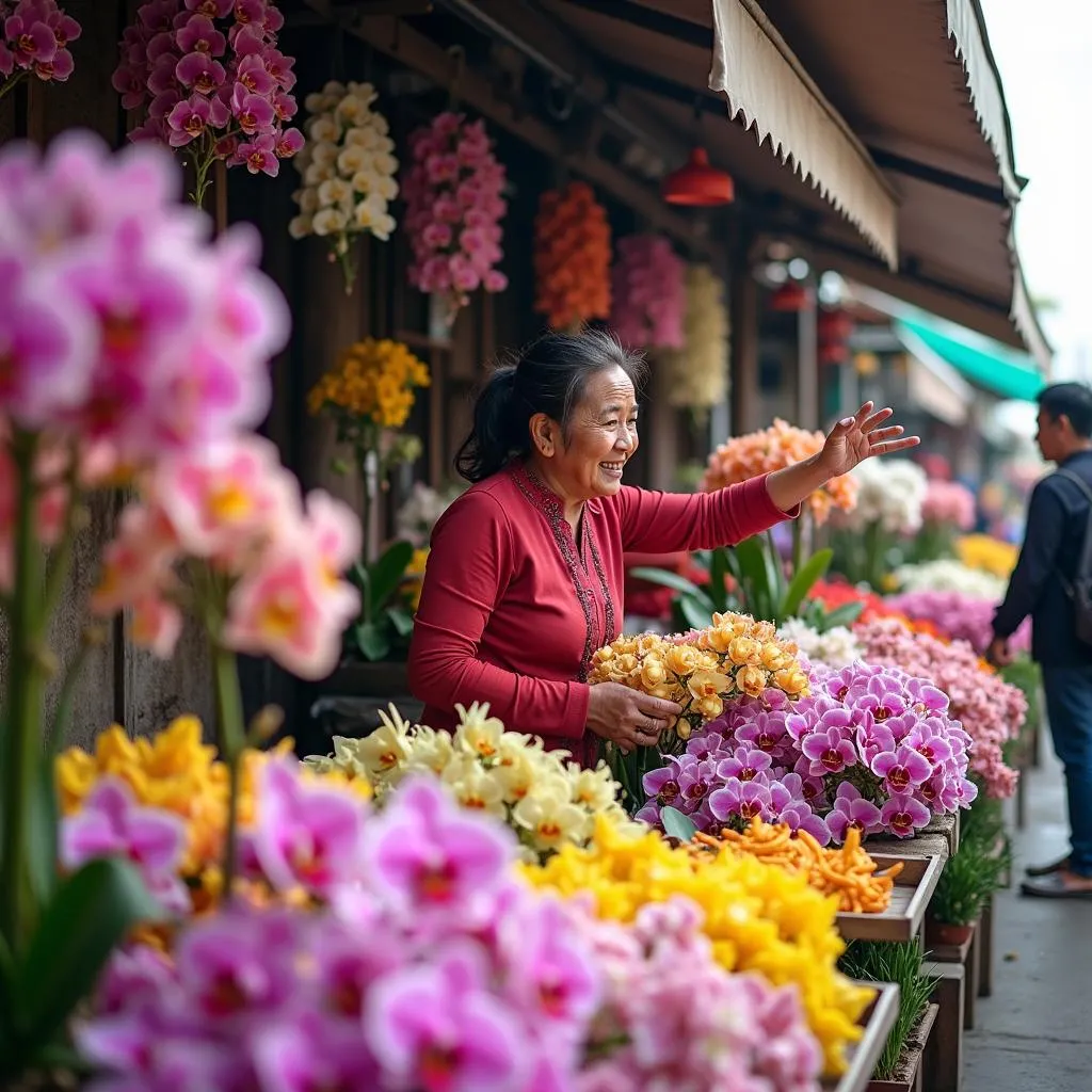 Orchid Vendor at Da Nang Flower Market