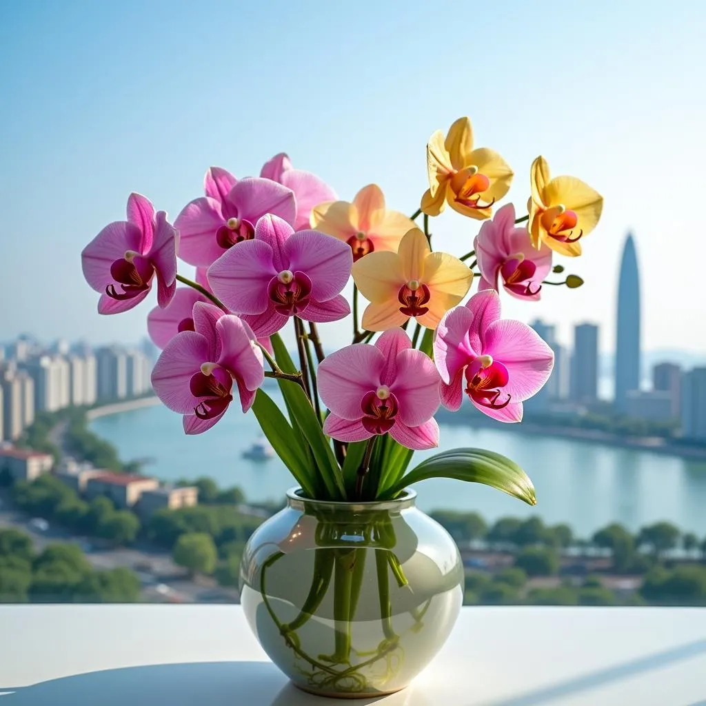 Orchid Arrangement with Da Nang Cityscape