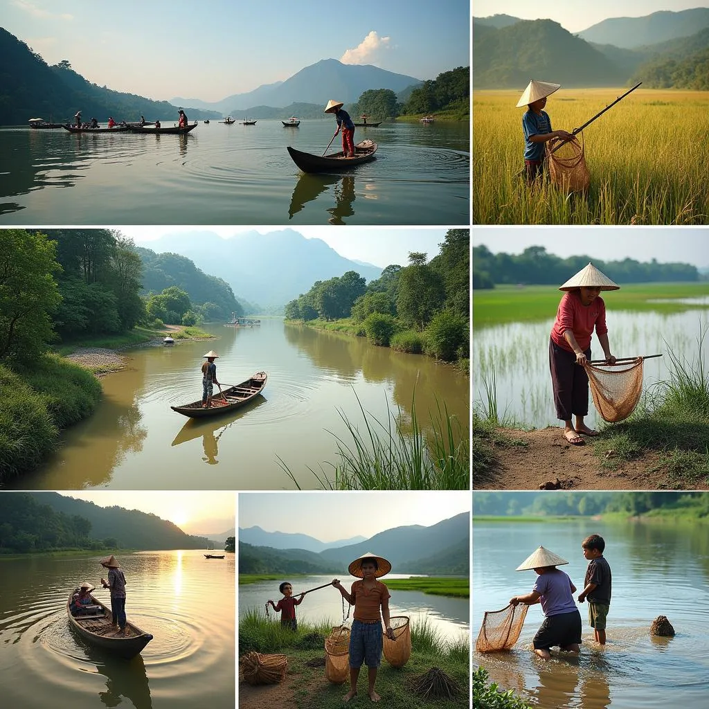 Daily life scenes along the Thuong River