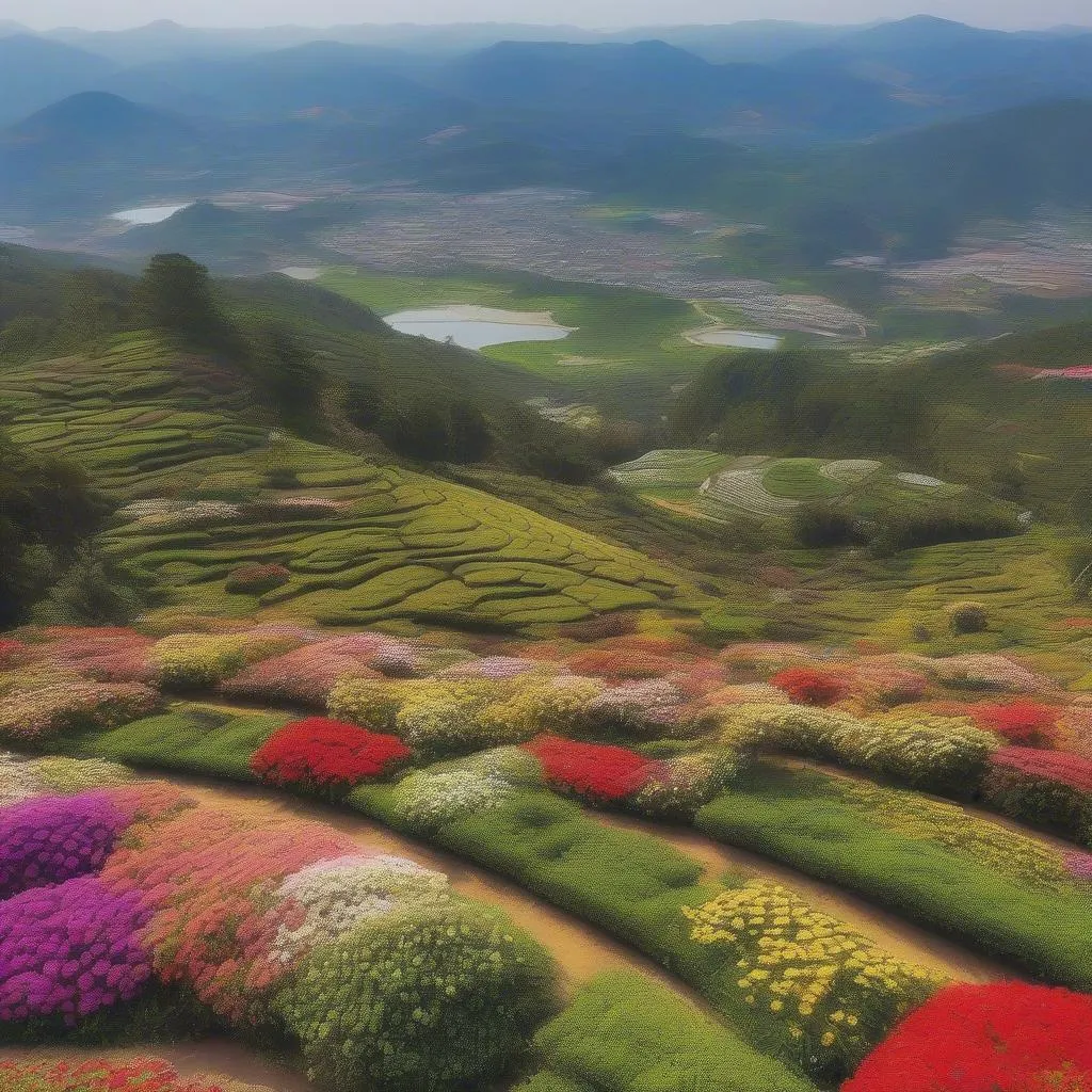 Da Lat Landscape with Mountains and Flowers