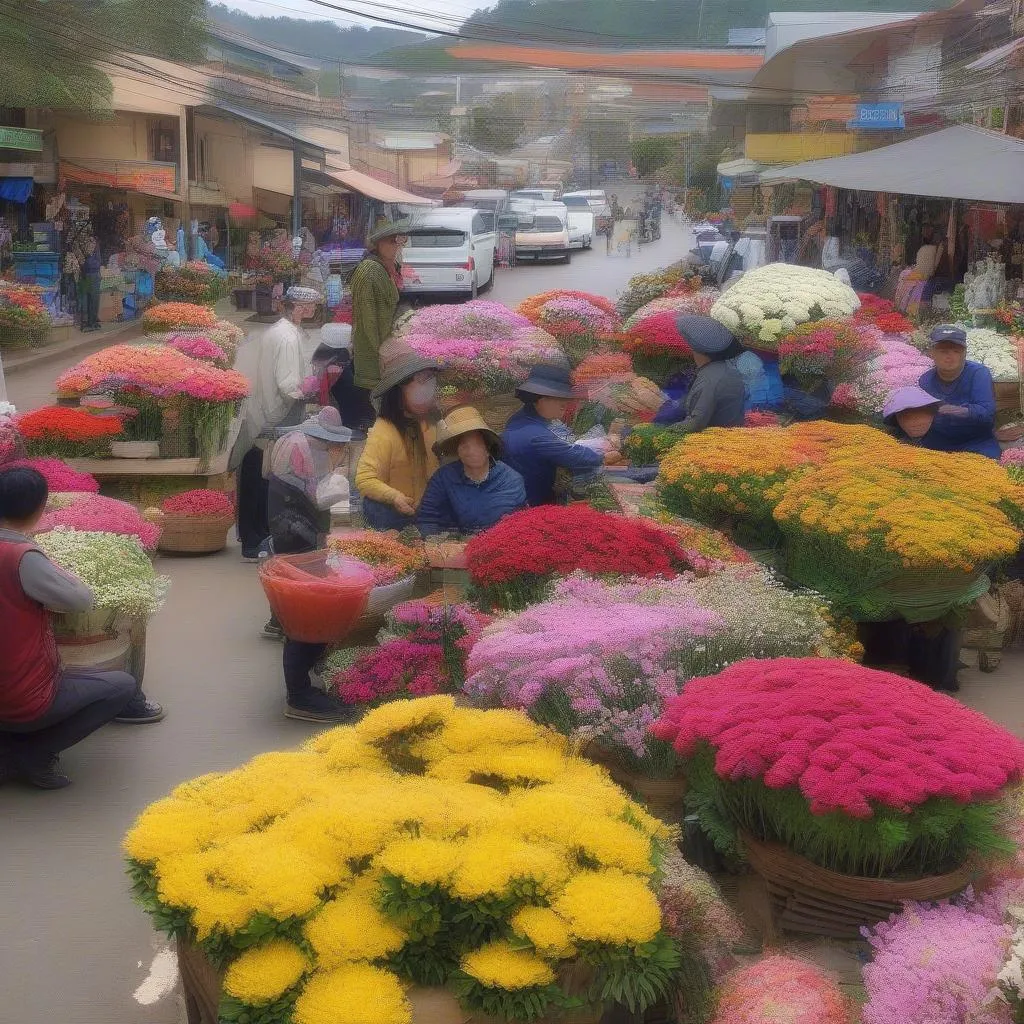 Vibrant Flower Stalls of Dalat Market