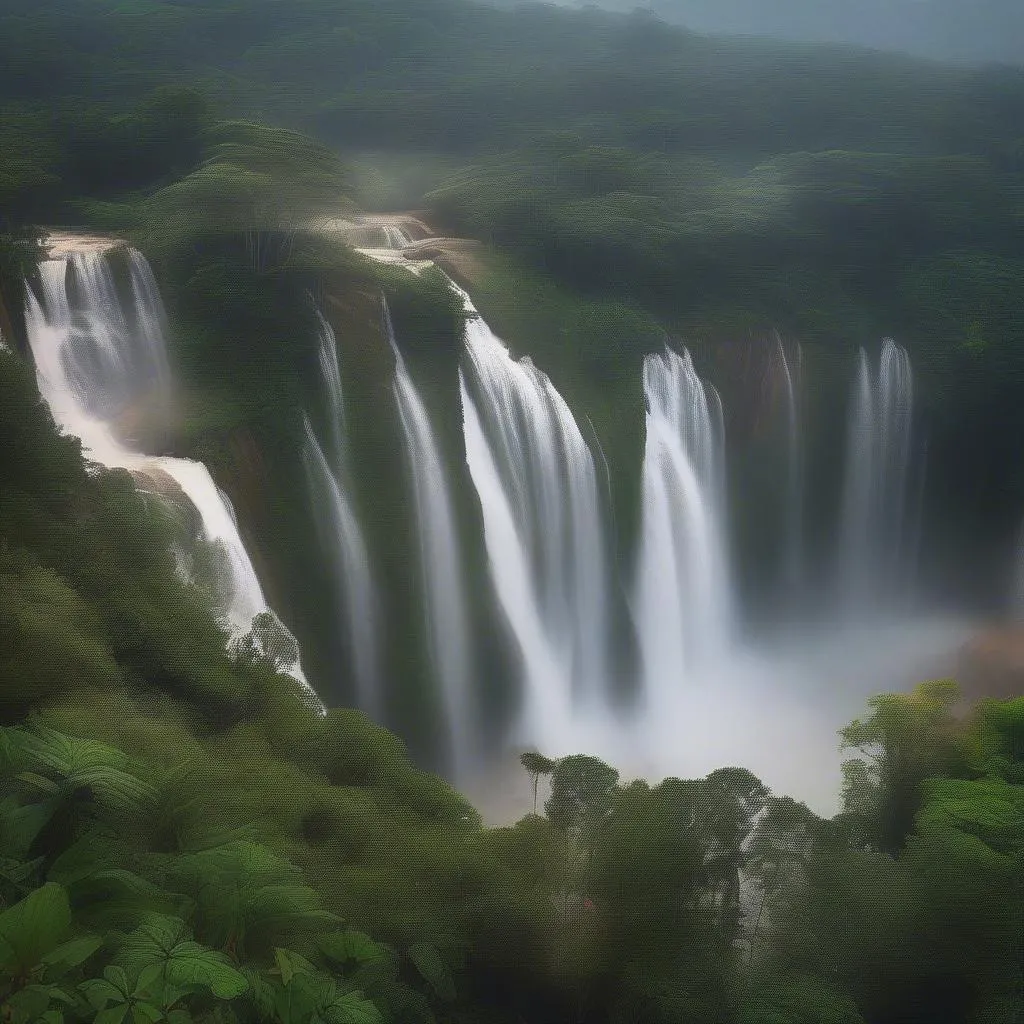 Da Lat Waterfall Misty Morning View