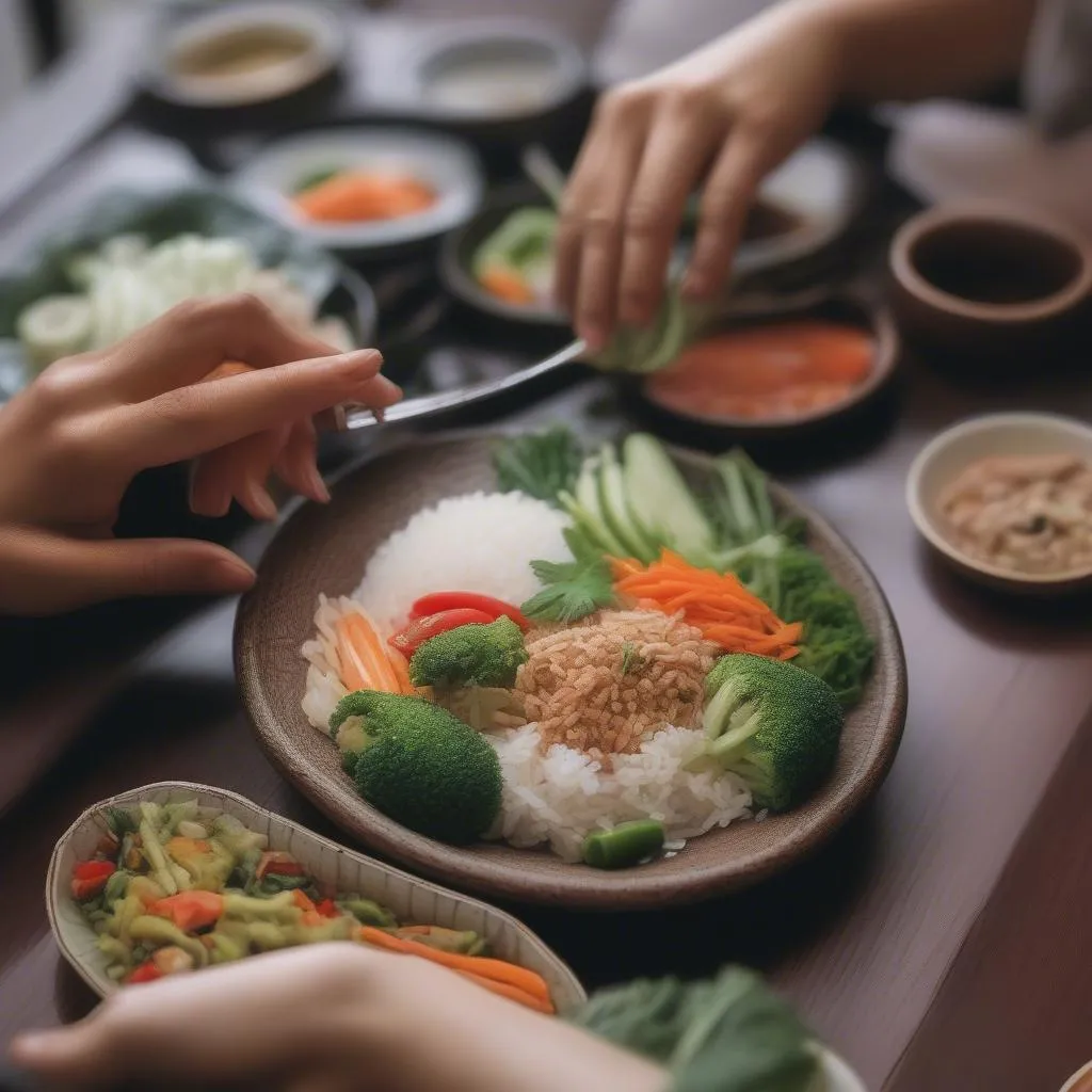 Enjoying a healthy meal in Hanoi