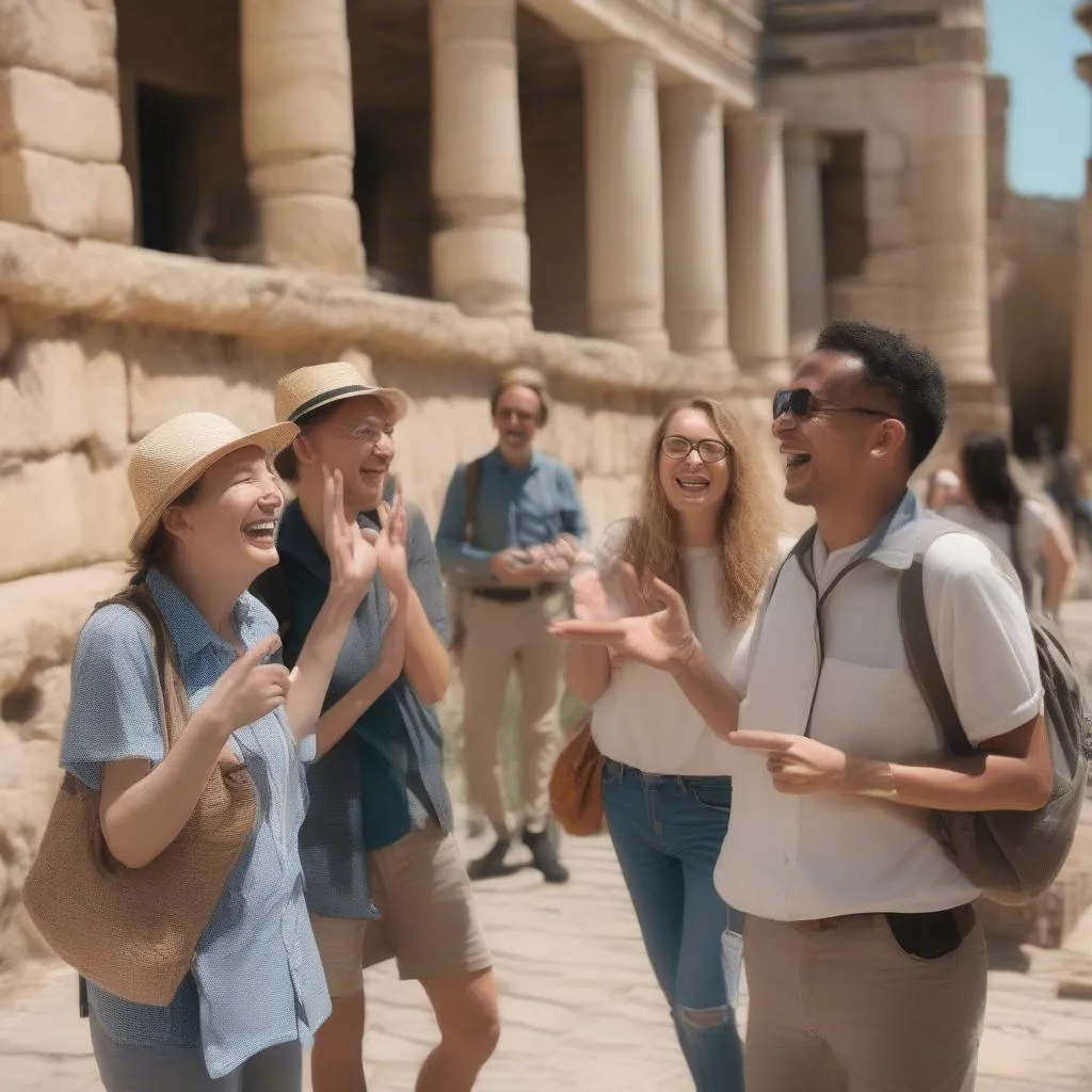 Deaf tourists on a guided tour with ASL interpreter