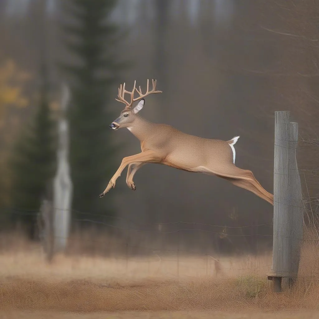 Deer jumping over a fence