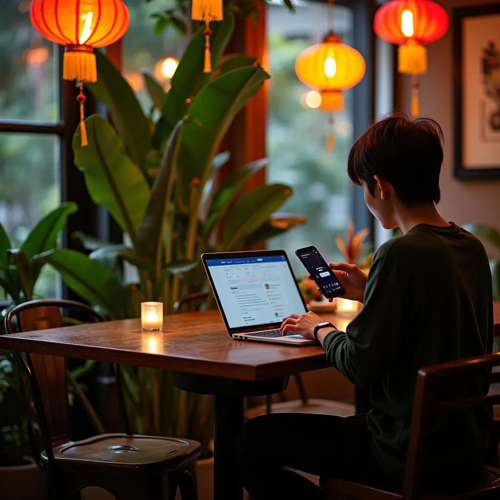 Digital Nomad Working in Hanoi Cafe