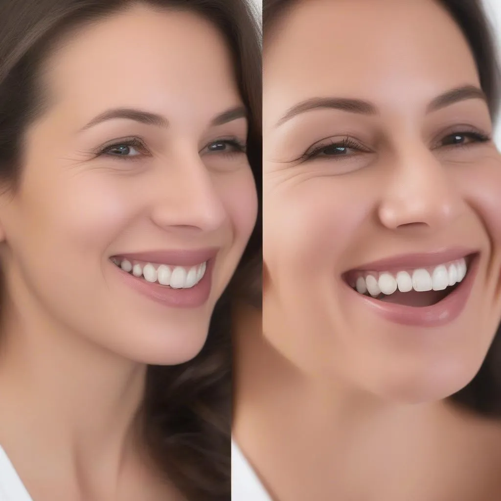 Close-up of a woman smiling after dimpleplasty