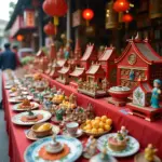 Colorful Đình Lăng offerings displayed in a Hanoi market