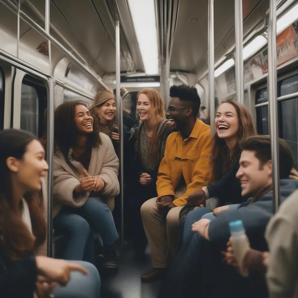 Diverse Group of Tourists Using Public Transport