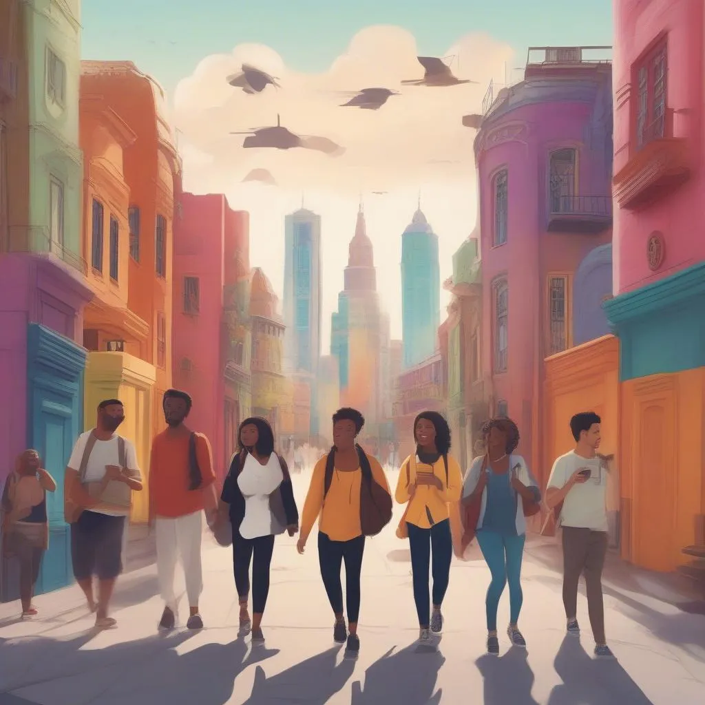 Diverse group of travelers exploring a new city