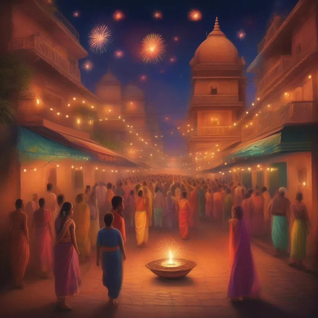 Diwali Celebration with Lanterns and Fireworks in India