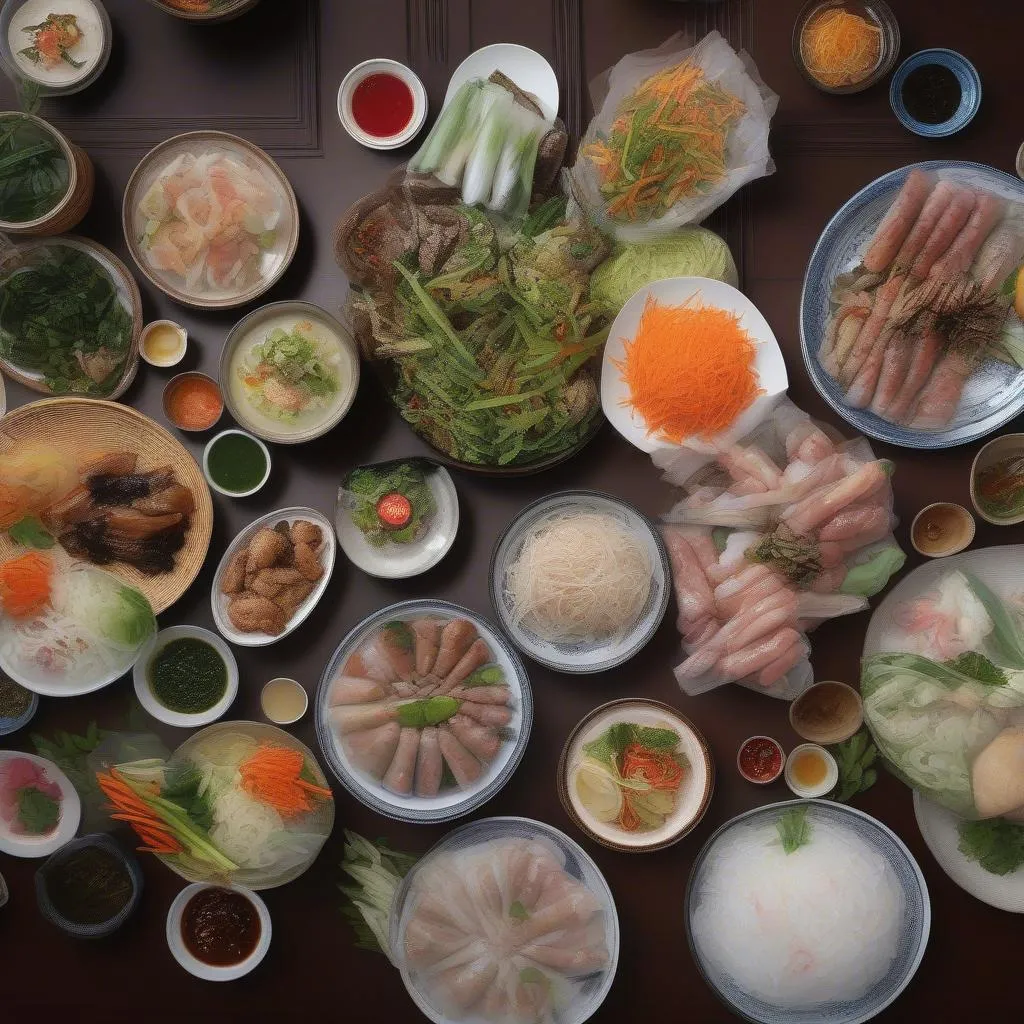 A variety of Vietnamese dishes with do chua