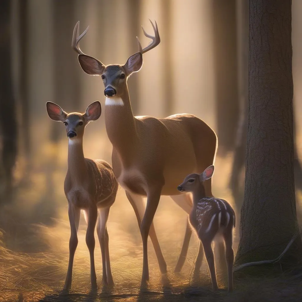 Doe and Fawn in Forest