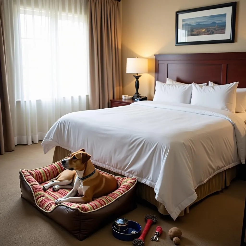 Dog-friendly hotel room with amenities