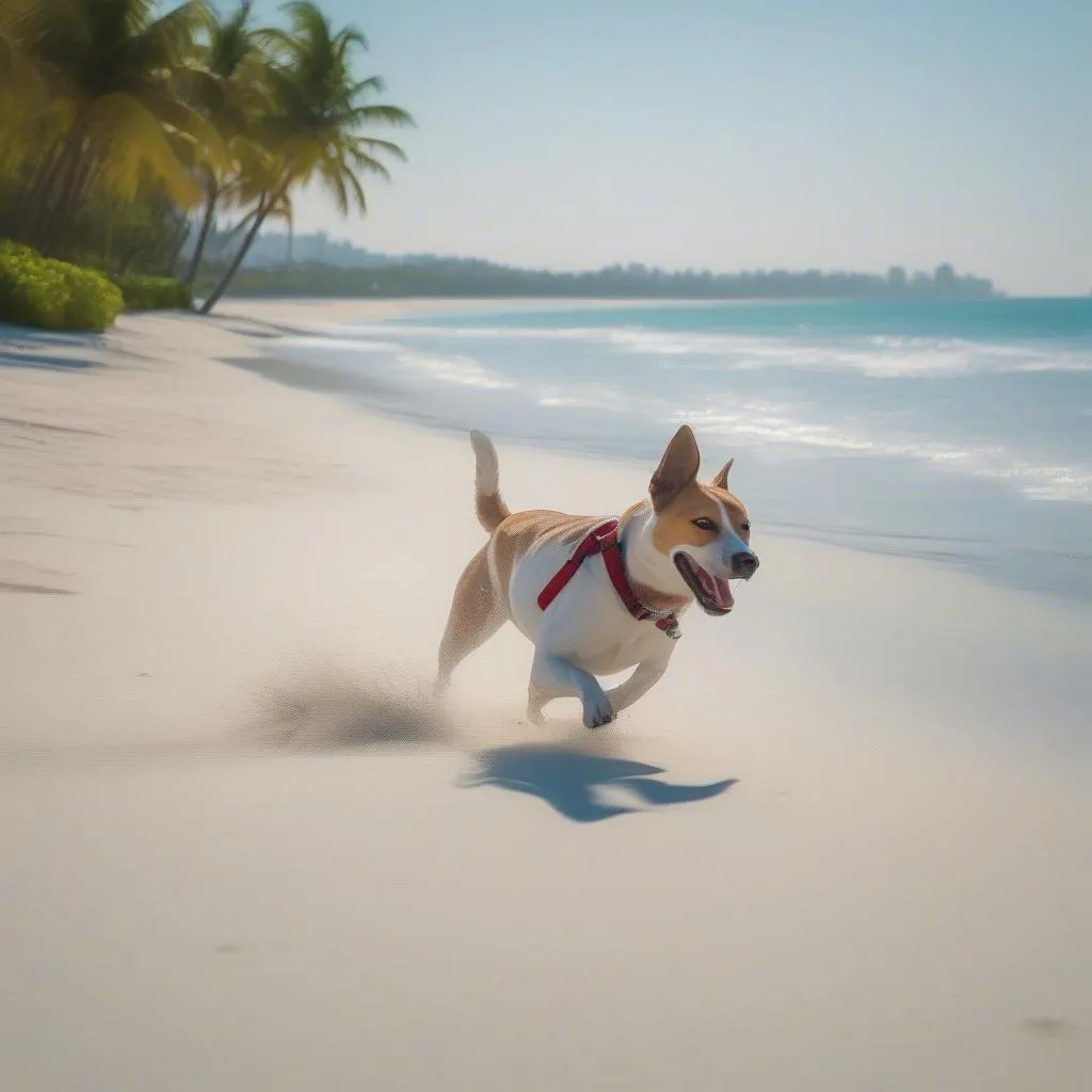 dog enjoying beach in hawaii