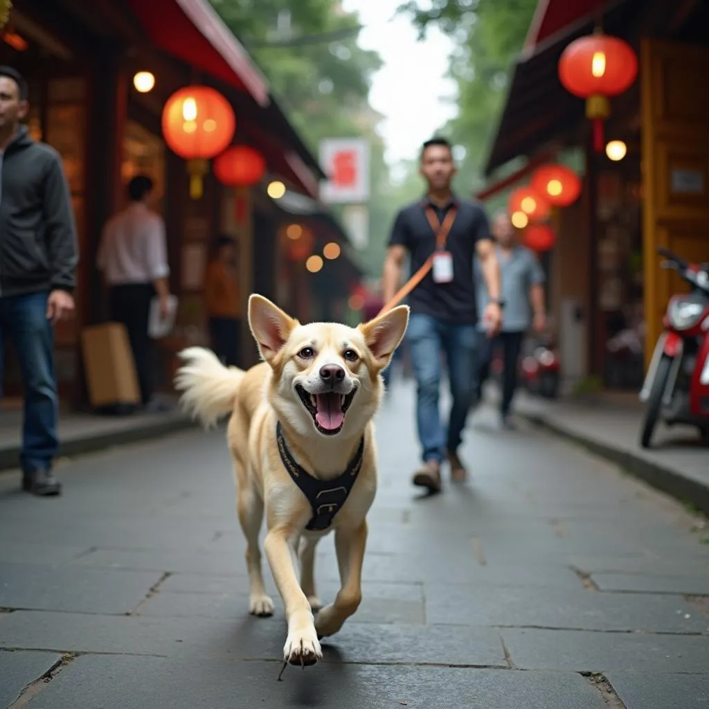 Dog walking in Hanoi's Old Quarter