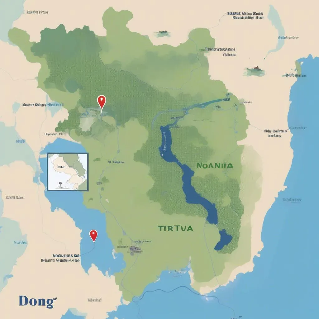 Map showing Dong Trieu's location in relation to Hanoi and Halong Bay