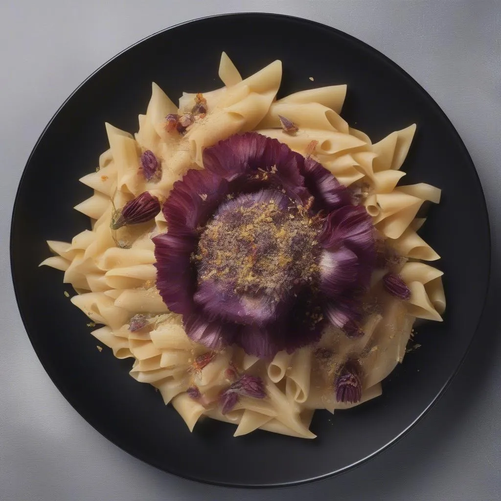 Dried Artichoke Flowers Garnish on Pasta