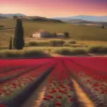 Dried Red Artichoke Flowers in Field