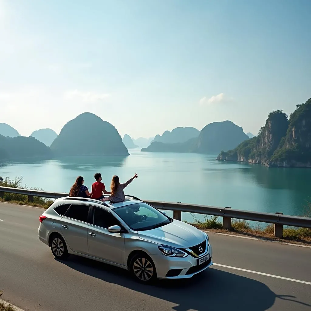 Enjoying the scenic drive to Halong Bay in a 7-seater car