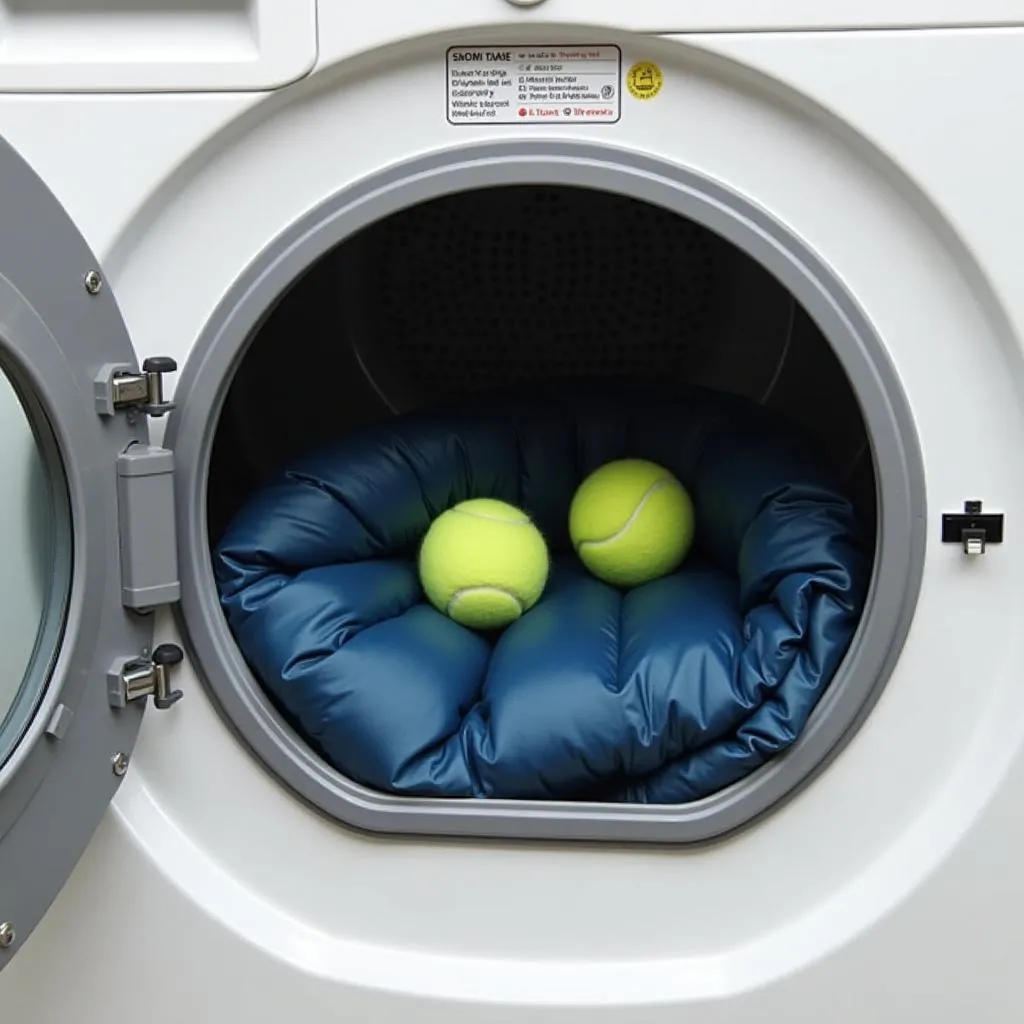 Drying a down jacket in the dryer with tennis balls