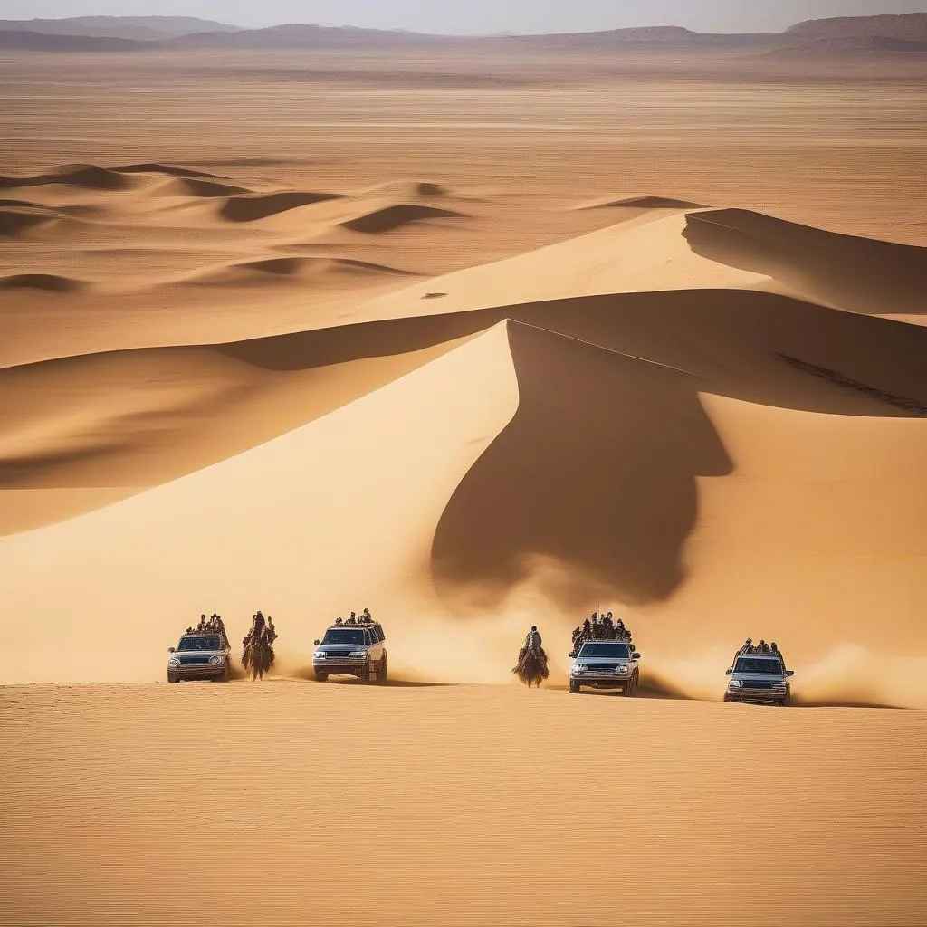 Tourists enjoying desert safari activities