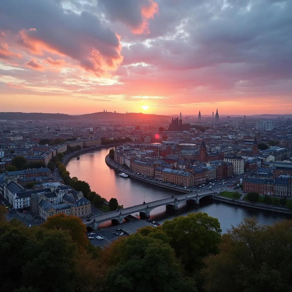 Dublin cityscape at sunset