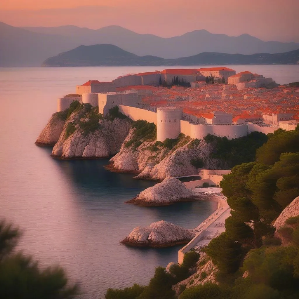 Dubrovnik City Walls at Sunset