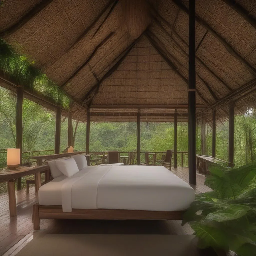 An eco-friendly lodge nestled in the Vietnamese jungle