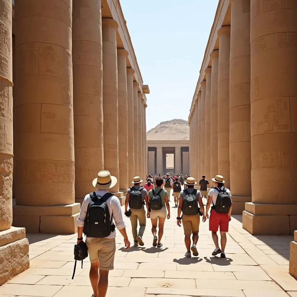 Tourists visiting ancient Egyptian temple