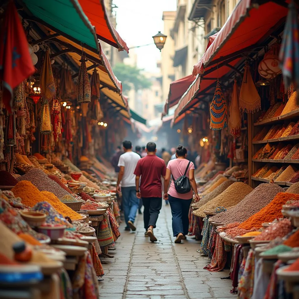 Bustling market in Egypt with vendors and shoppers