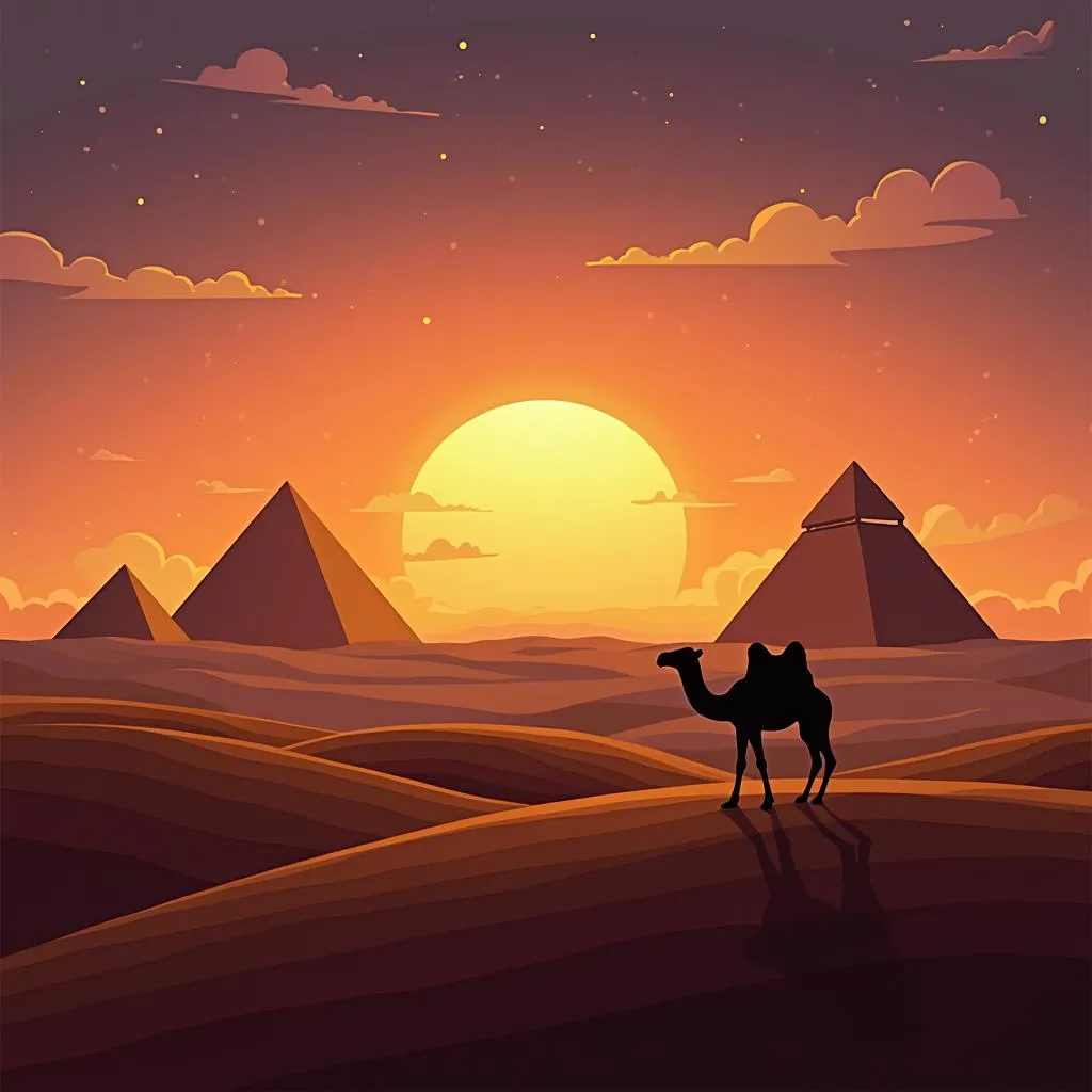 Silhouette of pyramids at sunset in Egypt