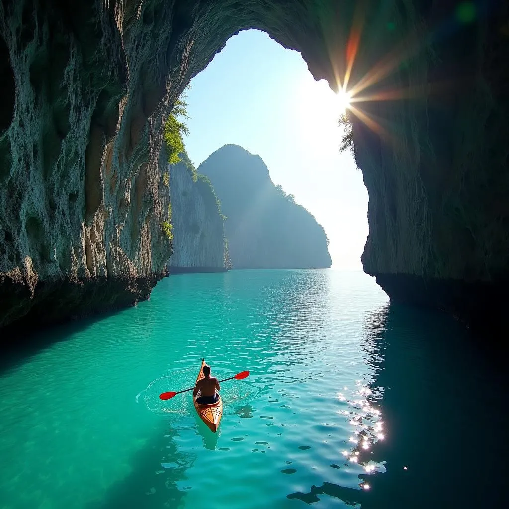 Kayaking through the hidden lagoon in El Nido, Palawan